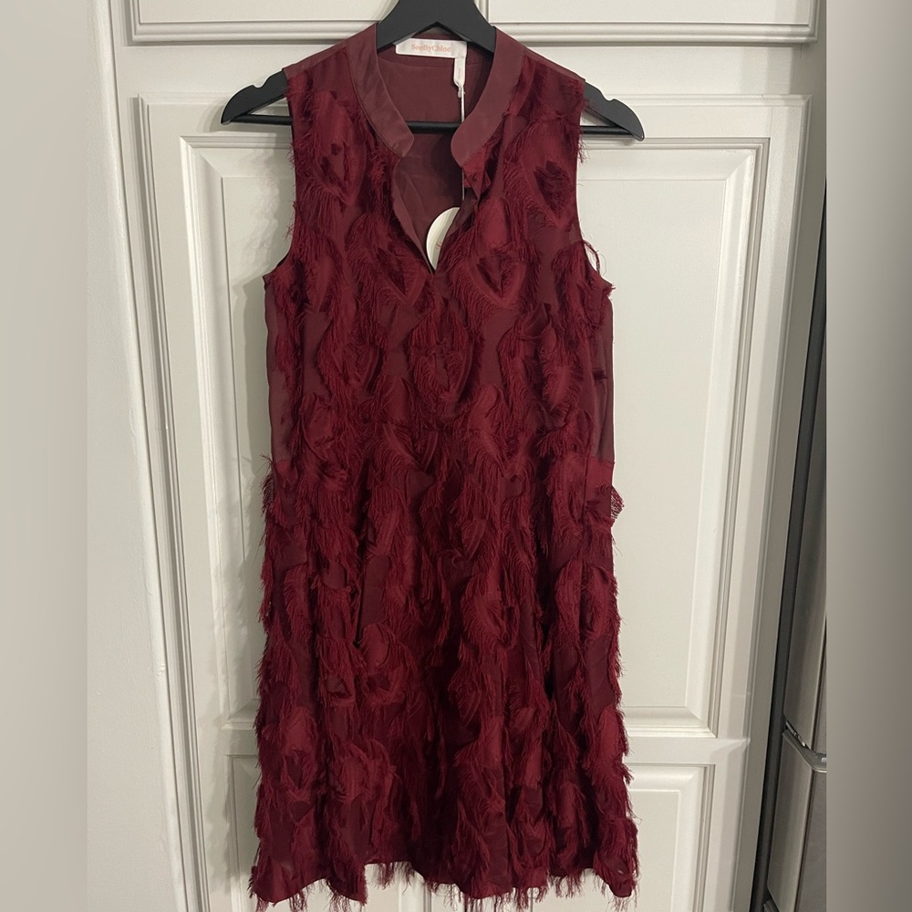 See By Chloe Sleeveless Dawn Red Mini Dress Size 34